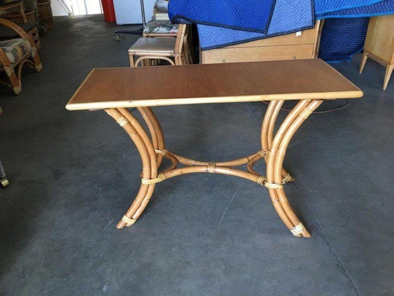 Restored Rattan "Hour Glass" Sofa/Console Table with Mahogany Top - 6
