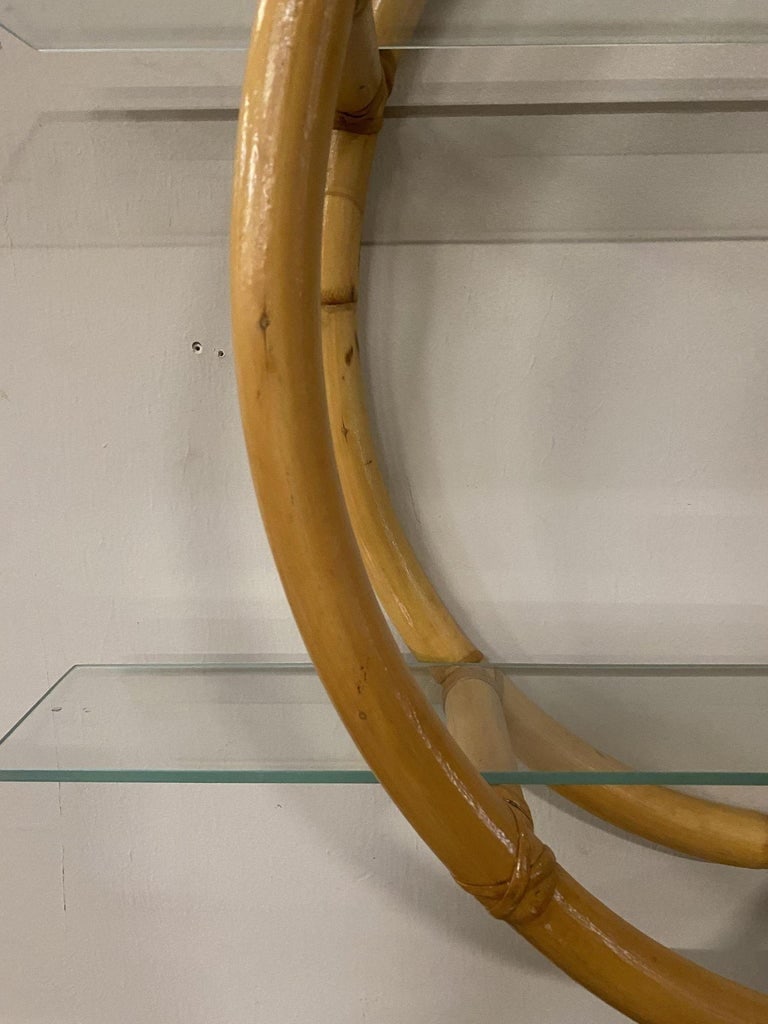Restored Circular Rattan Wall "Skeleton" Shelf W/ Glass Tiers - 9