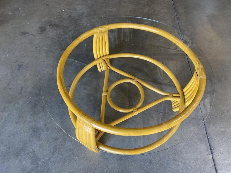 Restored Vintage Five Strand Rattan Coffee Table with Glass Top - 3