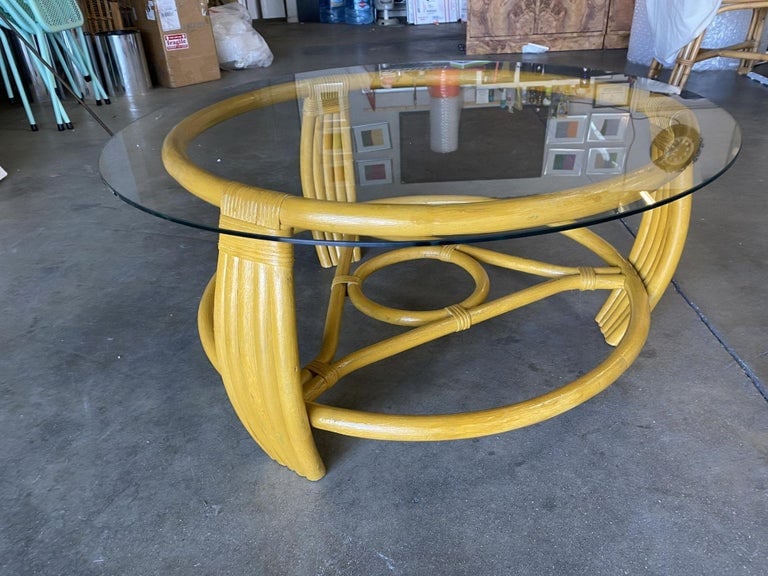 Restored Vintage Five Strand Rattan Coffee Table with Glass Top - 4