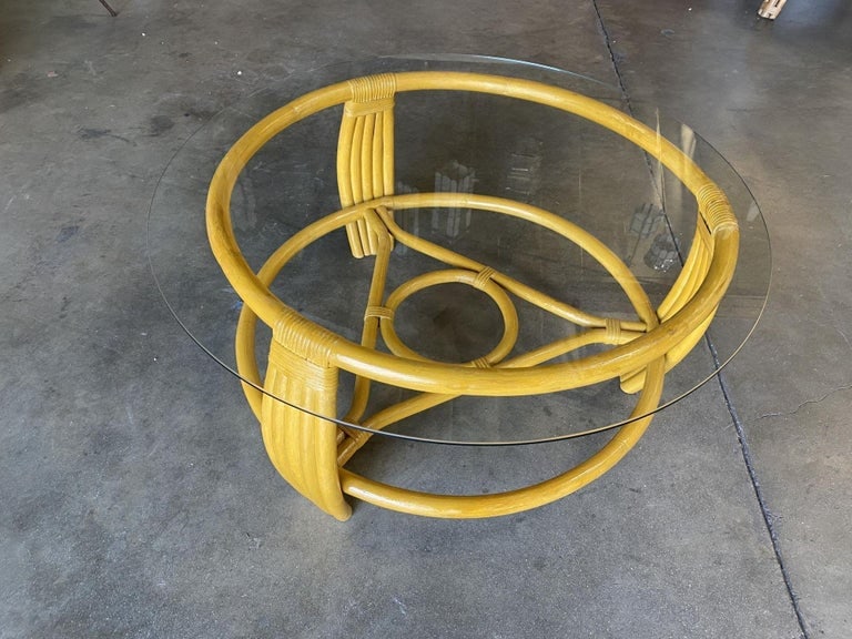 Restored Vintage Five Strand Rattan Coffee Table with Glass Top - 5