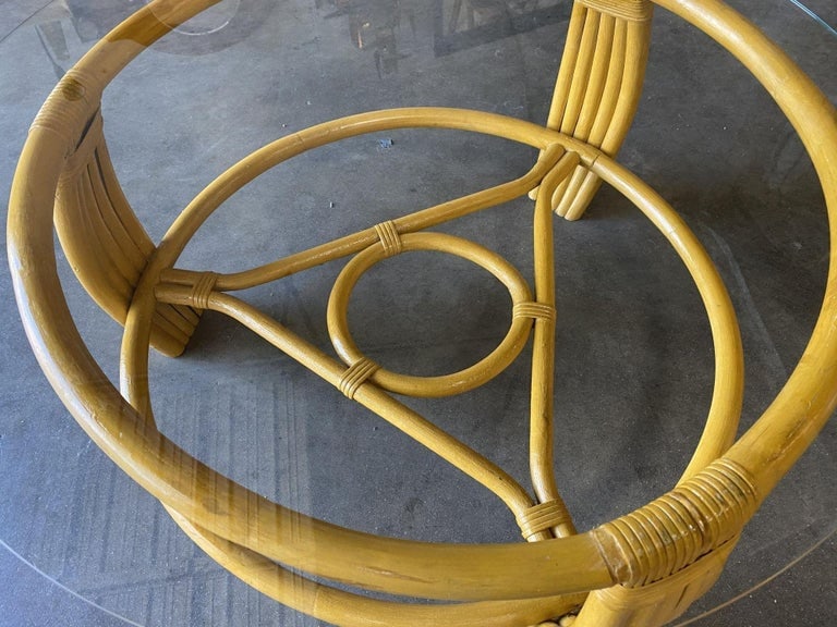 Restored Vintage Five Strand Rattan Coffee Table with Glass Top - 7