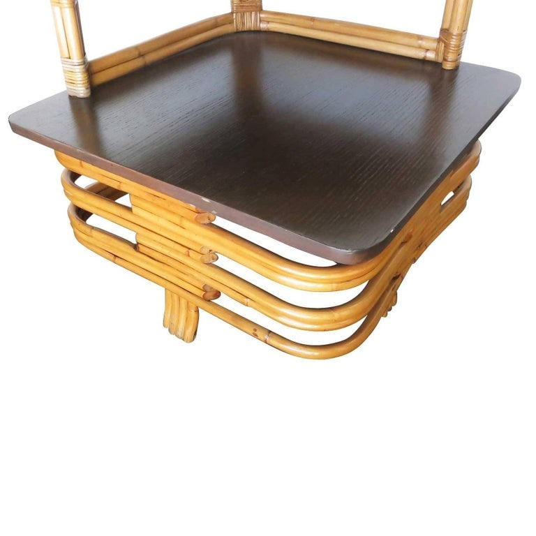 Restored Stacked Rattan & Mahogany Corner Side Side Table - 7