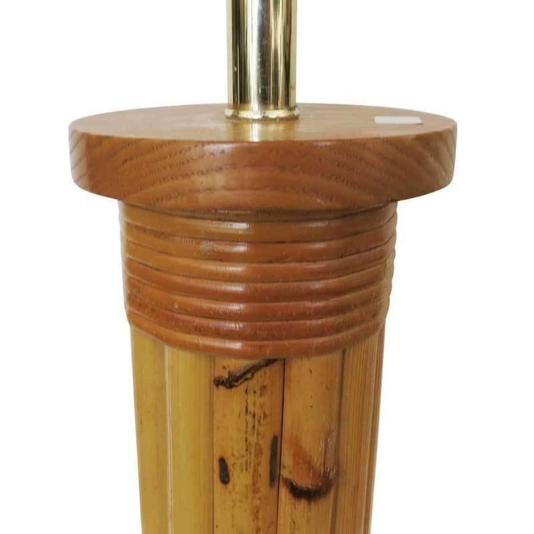 Restored Wrapped Rattan Pole Lamp with Mahogany Base - 3