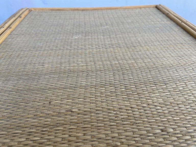 Restored Streamline Stick Reed Rattan Side Table with Grass Mat Coverings - 10