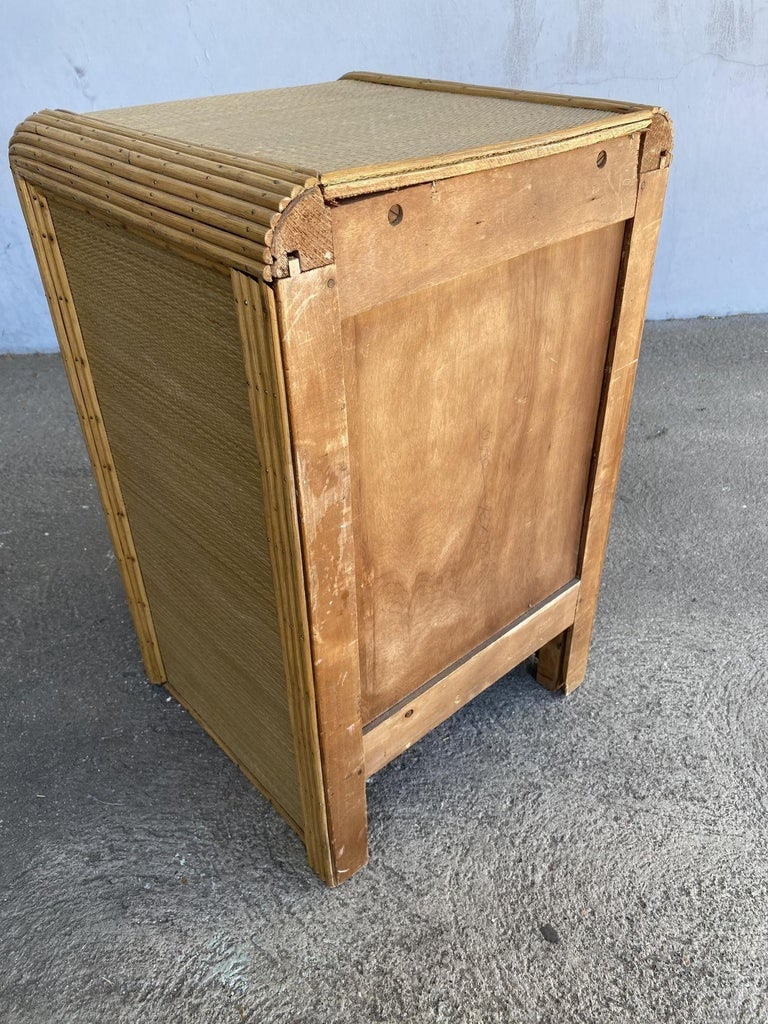 Restored Streamline Stick Reed Rattan Side Table with Grass Mat Coverings - 8