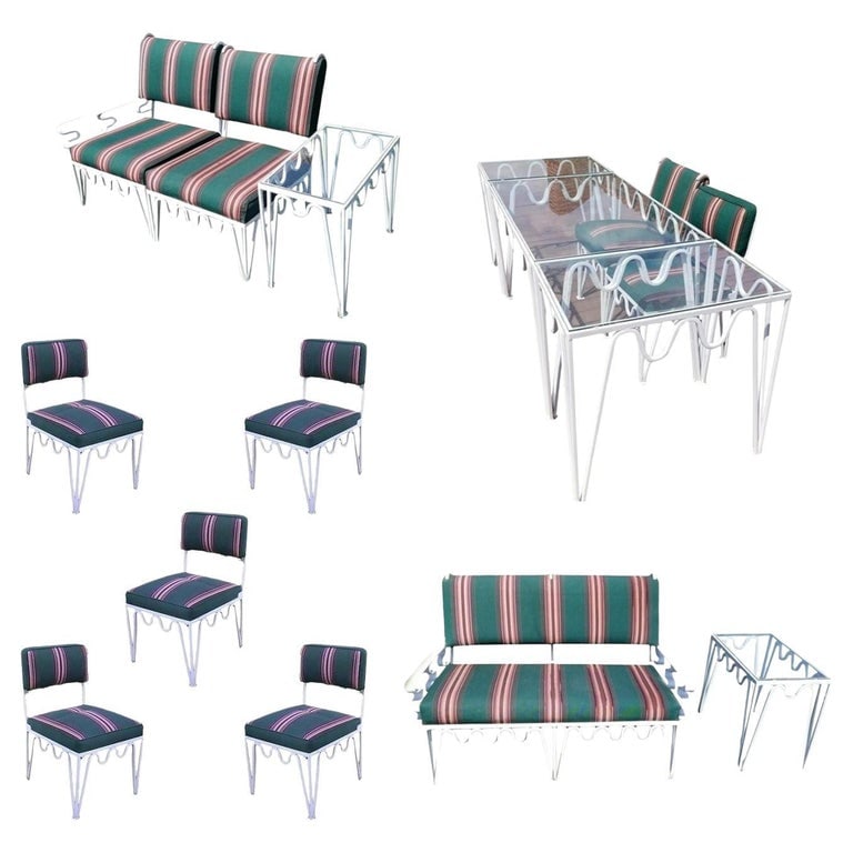 Restored Rare 14 Piece M√©andre Outdoor Patio Set by Walter Lamb for Pacific Iron - 2