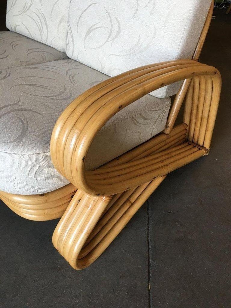 Restored Quad Strand "R" Arm 2 Seat Rattan Corner Sofa with Side Table - 7