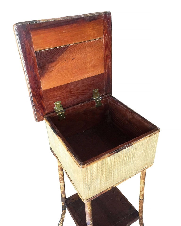 Restored Tiger Bamboo Tortoise Pedestal W/ Storage Box - 4