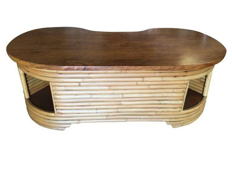 Restored Biomorphic Rattan & Mahogany Coffee Table W Cubby Storage - 3