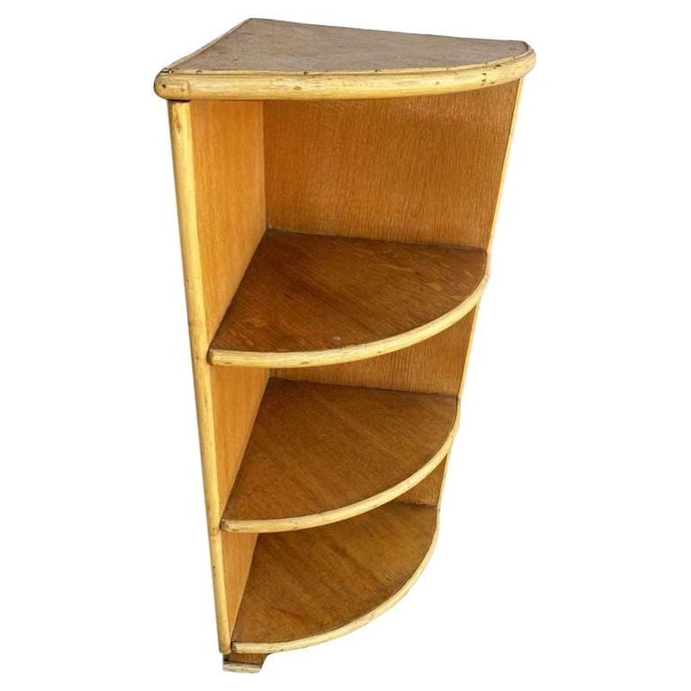 Restored Tropical Koa Wood Corner Shelf W/ Rattan Boarder - 2