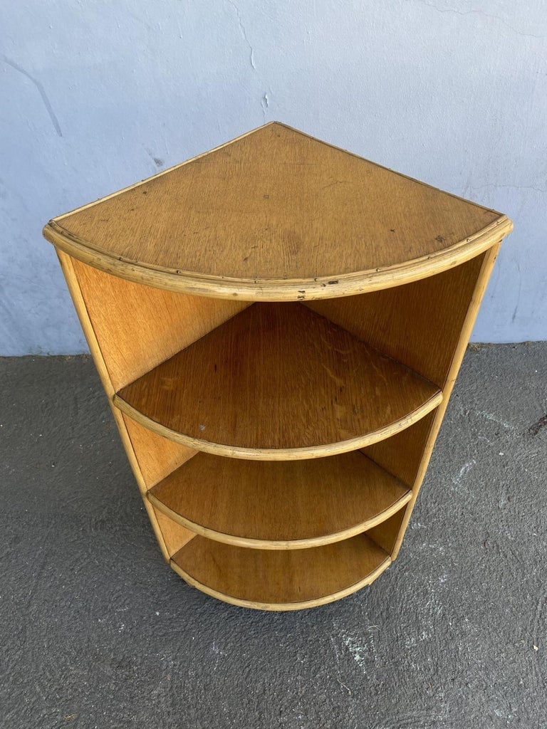 Restored Tropical Koa Wood Corner Shelf W/ Rattan Boarder - 4