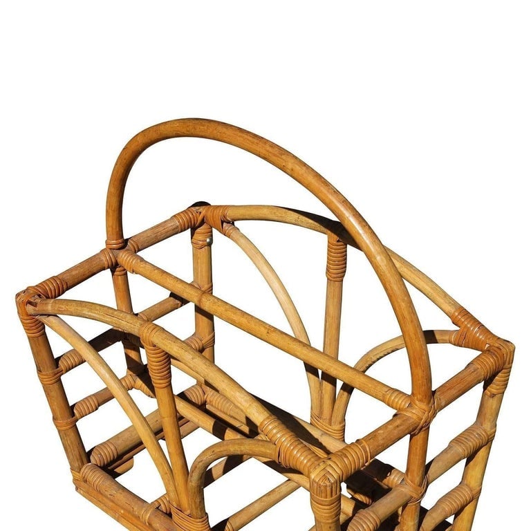Restored Rattan Magazine Rack W/ Stacked Base - 5