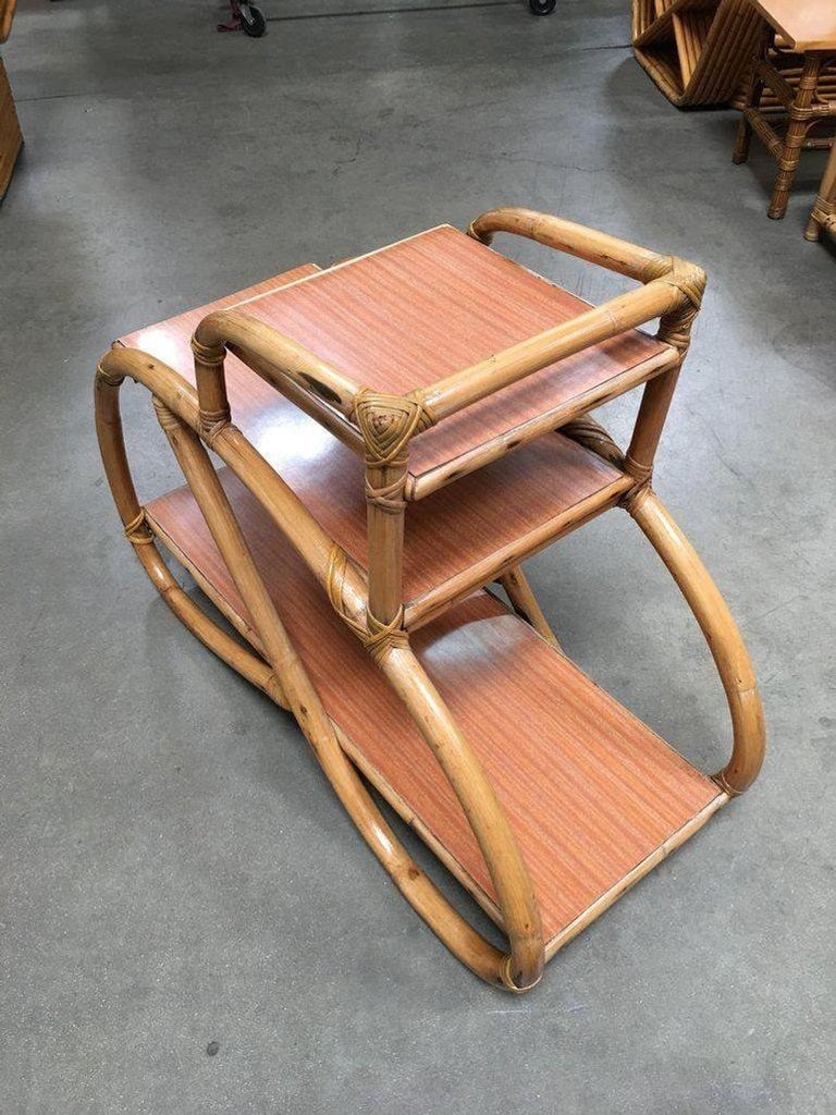 Restored 3/4 Pretzel Rattan Three-Tier Side Table, Pair - 10