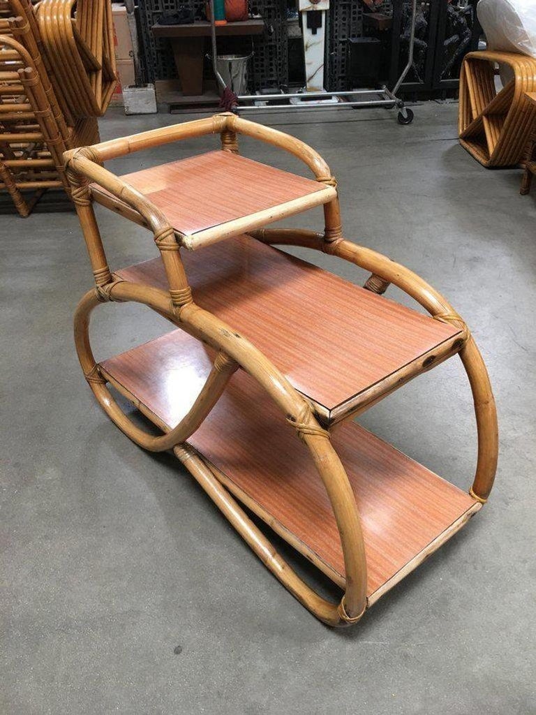 Restored 3/4 Pretzel Rattan Three-Tier Side Table, Pair - 5