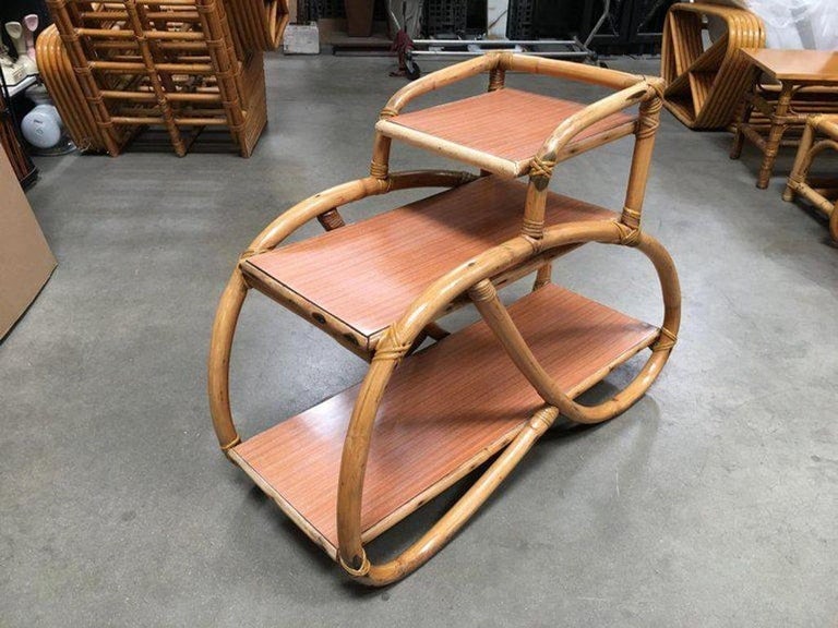 Restored 3/4 Pretzel Rattan Three-Tier Side Table, Pair - 7