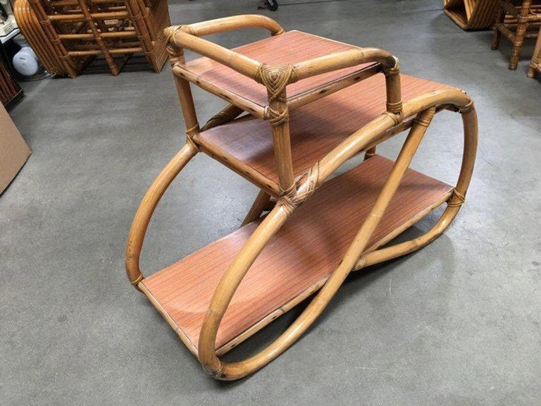 Restored 3/4 Pretzel Rattan Three-Tier Side Table, Pair - 8