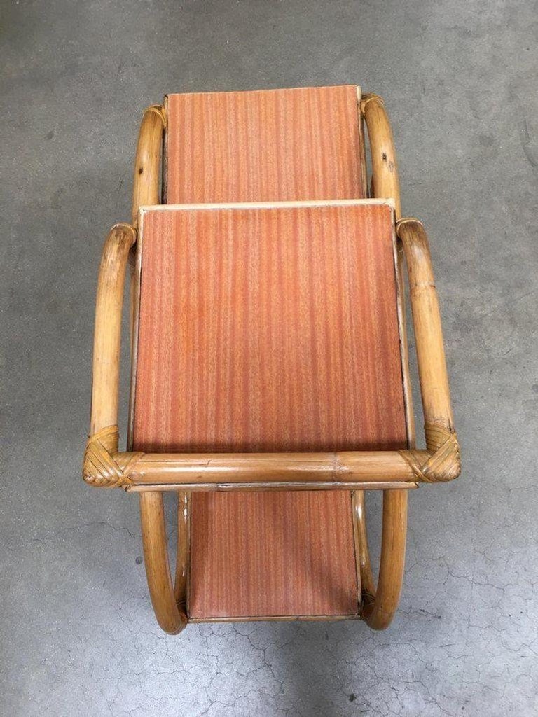 Restored 3/4 Pretzel Rattan Three-Tier Side Table, Pair - 9
