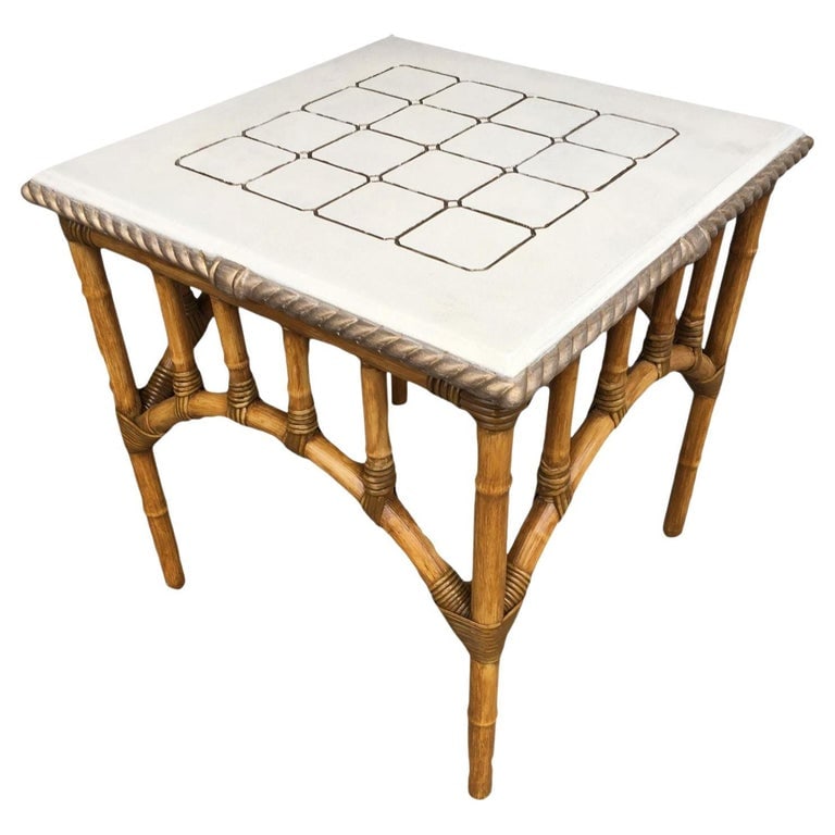 Restored Rattan Center Coffee Table with Solid Resin Top - 2