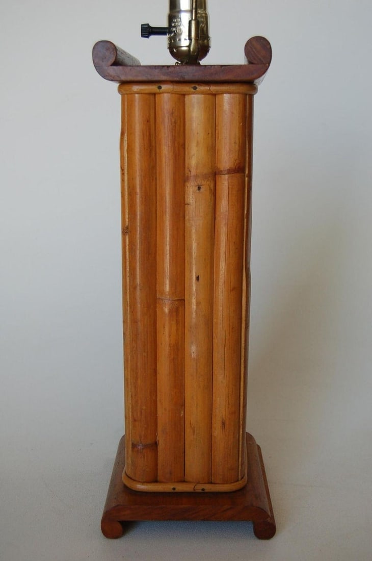 Pair of Restored Demi Inspired Rattan and Mahogany Table Lamps, Pair - 4
