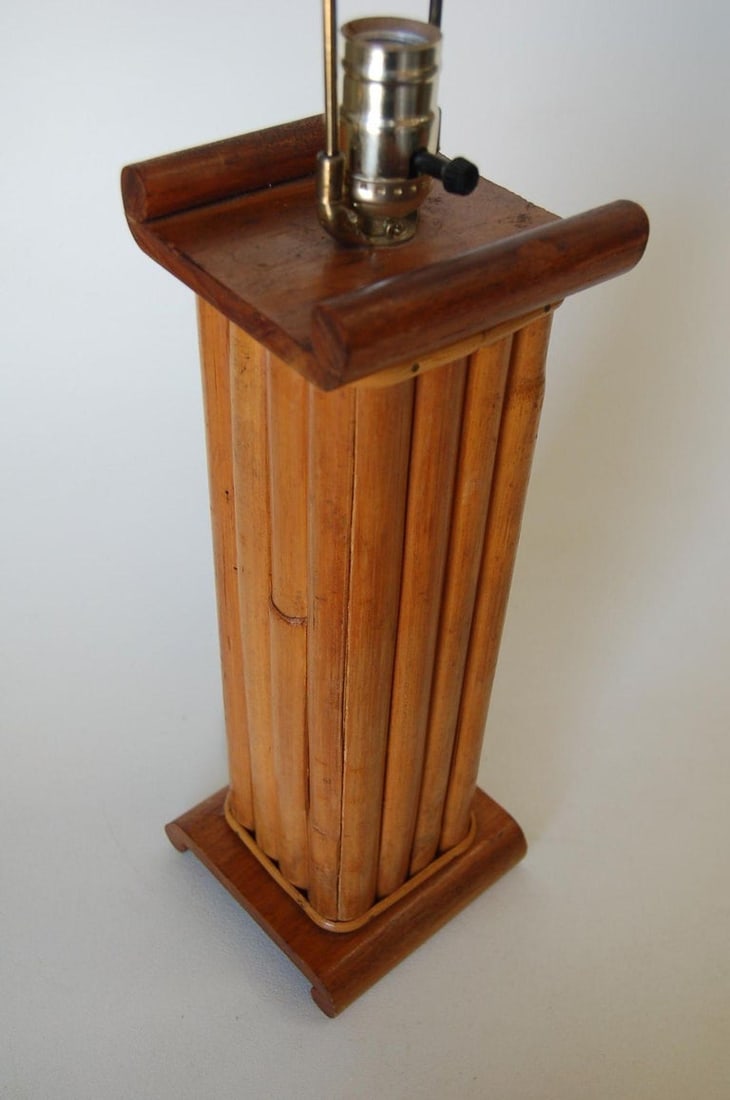 Pair of Restored Demi Inspired Rattan and Mahogany Table Lamps, Pair - 5