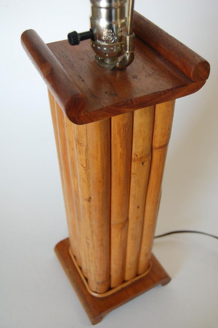 Pair of Restored Demi Inspired Rattan and Mahogany Table Lamps, Pair - 6