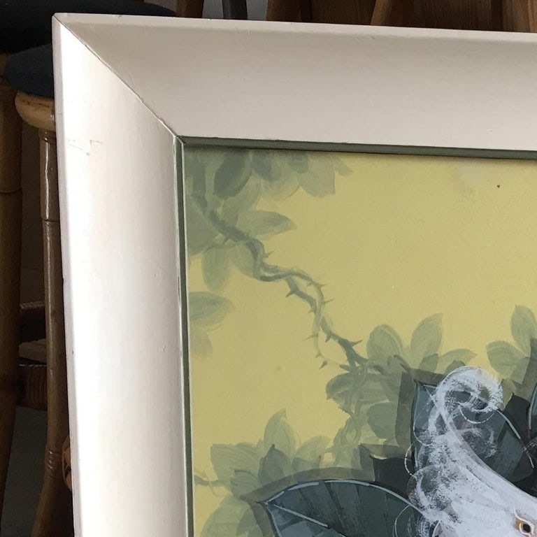 Restored Post-War Hawaiian Bird and Botanical Airbrush Painting, Framed - 4