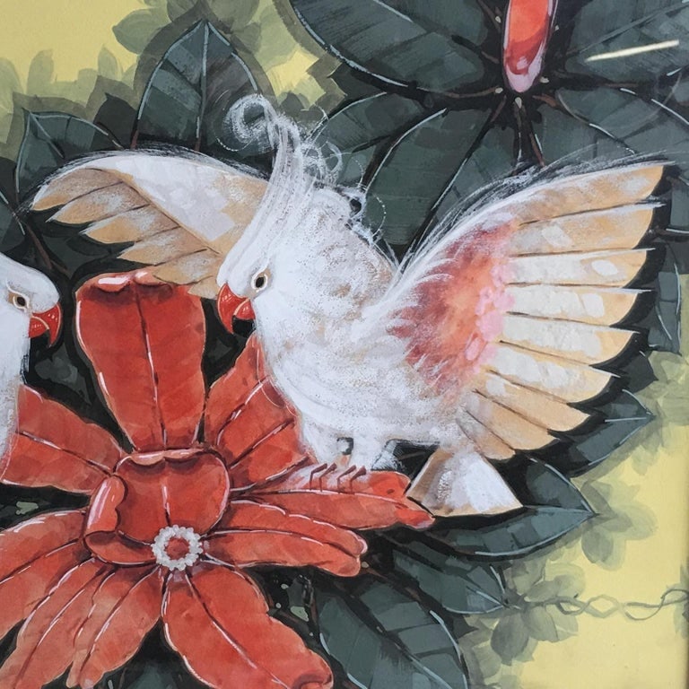 Restored Post-War Hawaiian Bird and Botanical Airbrush Painting, Framed - 5