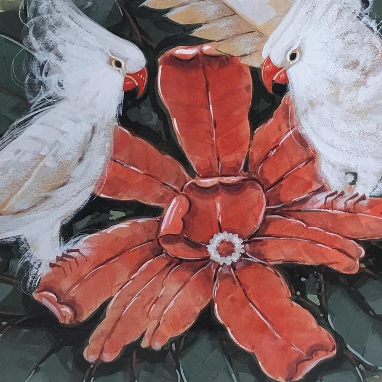 Restored Post-War Hawaiian Bird and Botanical Airbrush Painting, Framed - 7