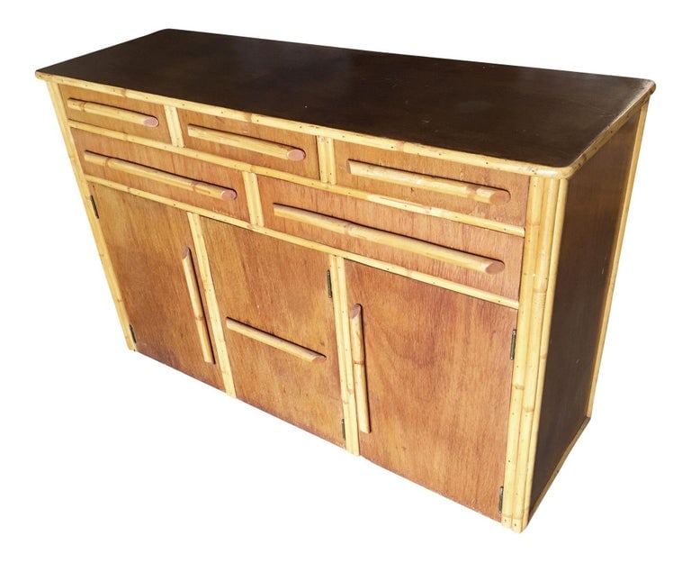 Restored Stacked Rattan Sideboard W/ Mahogany Top - 3