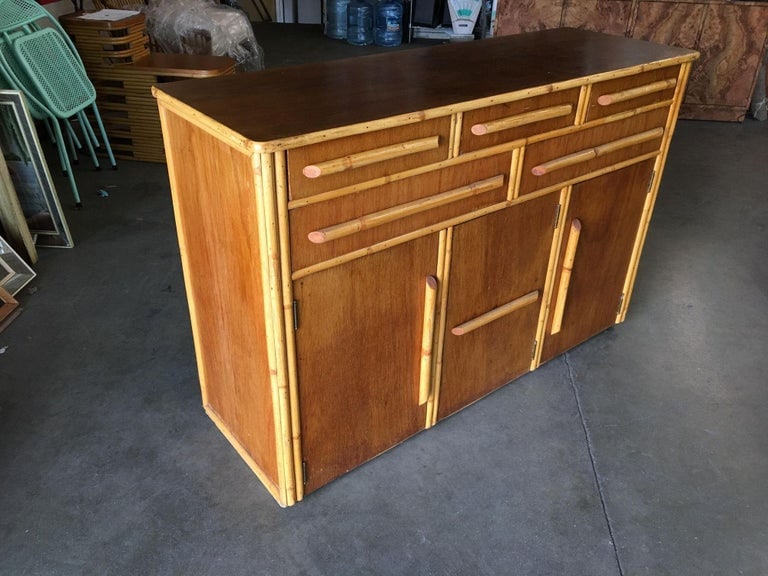 Restored Stacked Rattan Sideboard W/ Mahogany Top - 4