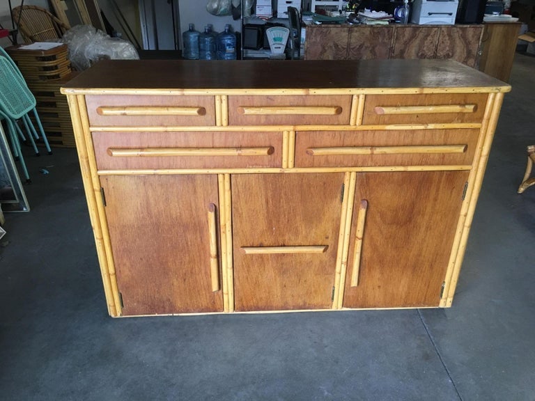Restored Stacked Rattan Sideboard W/ Mahogany Top - 5