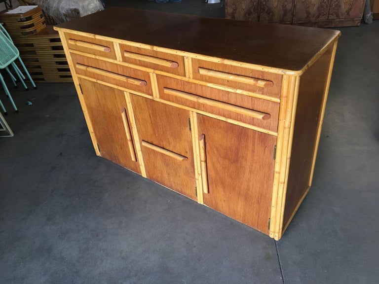 Restored Stacked Rattan Sideboard W/ Mahogany Top - 6