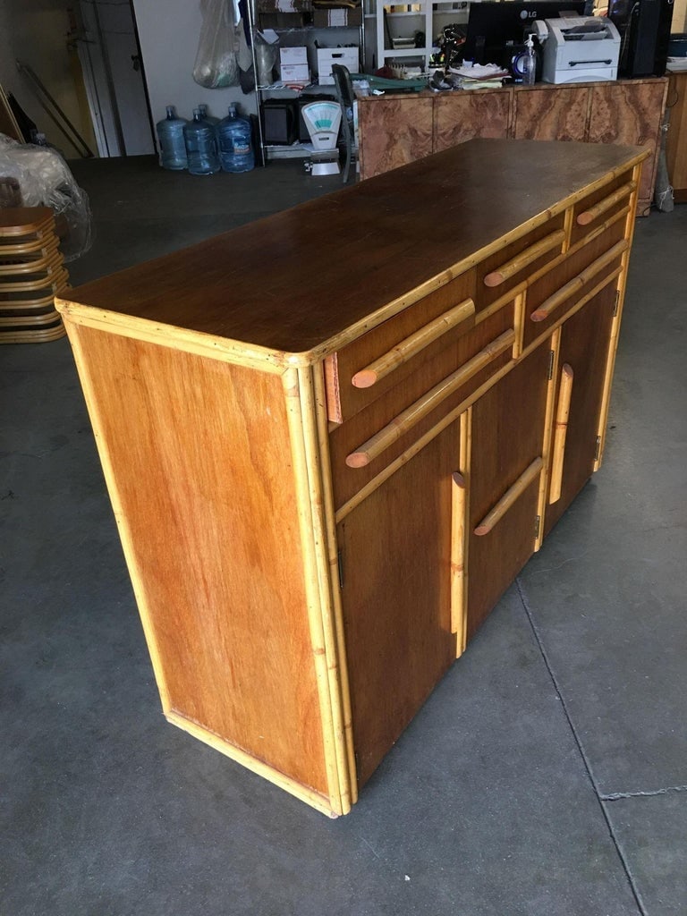 Restored Stacked Rattan Sideboard W/ Mahogany Top - 7