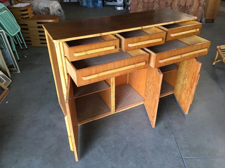 Restored Stacked Rattan Sideboard W/ Mahogany Top - 8