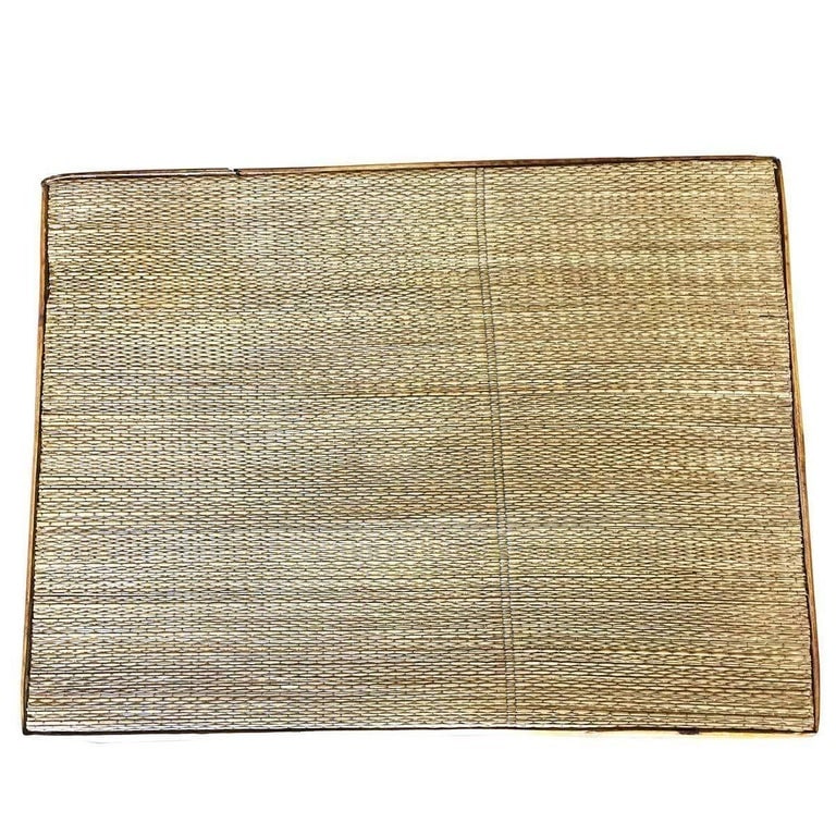 Restored Art deco Blond Rattan Side Table W/ Rice Mat Top - 5