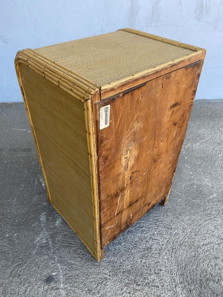 Restored Streamline Grass Mat Covered Reed Rattan Bedside Table - 6