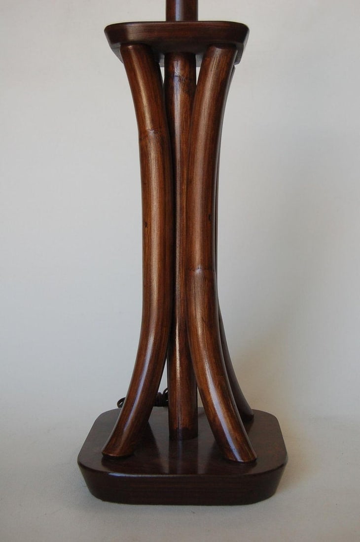 Restored 4-Strand Rattan Bent Pole Table Lamp on Mahogany Base - 3
