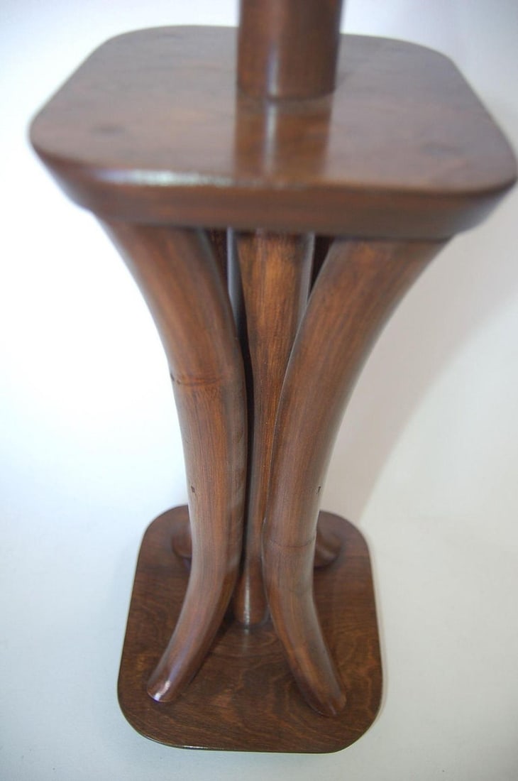 Restored 4-Strand Rattan Bent Pole Table Lamp on Mahogany Base - 5