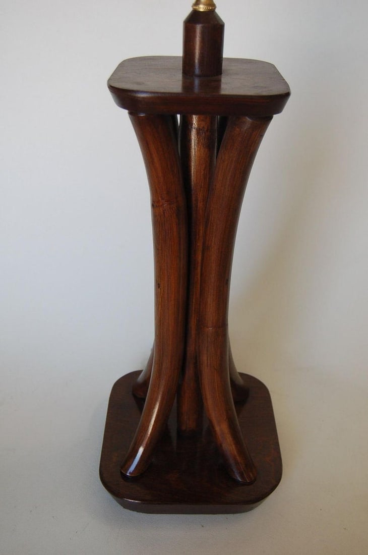 Restored 4-Strand Rattan Bent Pole Table Lamp on Mahogany Base - 8