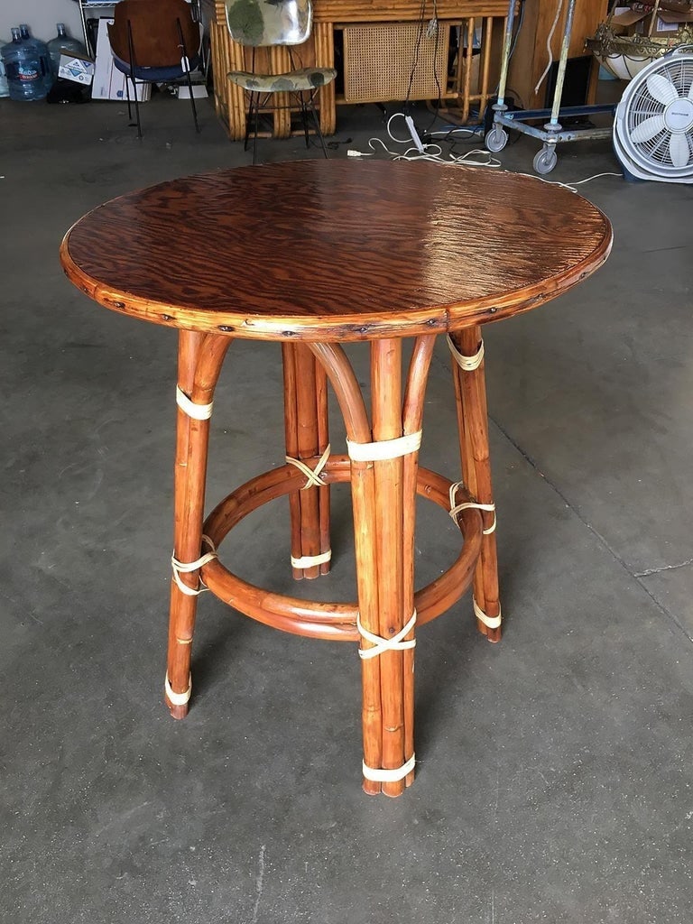Restored Rattan "Double Circle" Side Table W/ Mahogany Top - 3