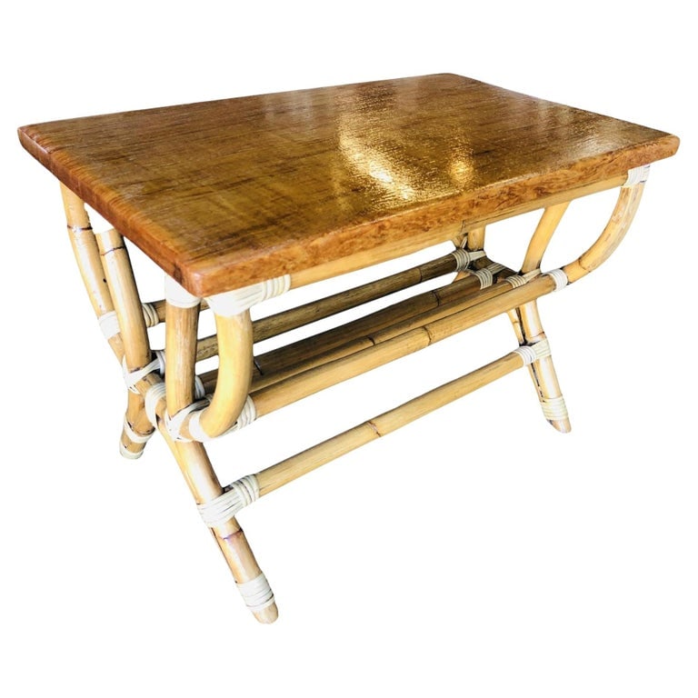 Restored Rattan "Harp" Side Table W/ Slat Underside - 2