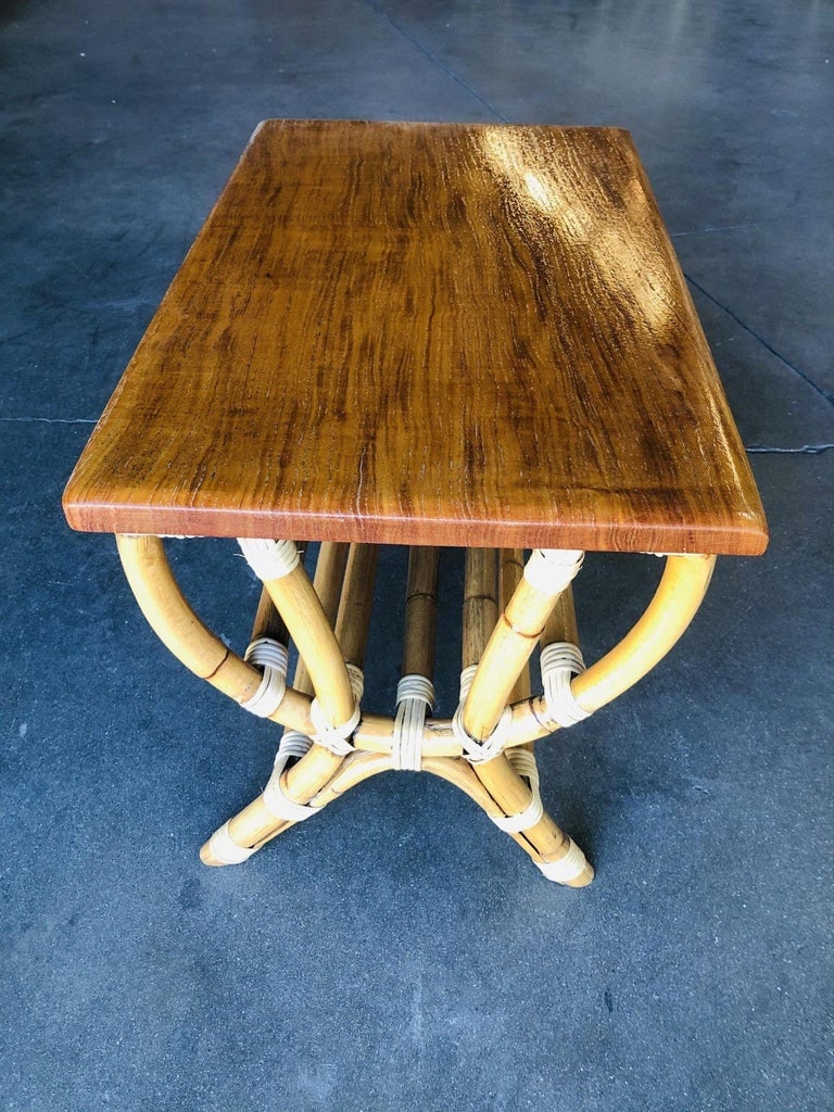 Restored Rattan "Harp" Side Table W/ Slat Underside - 5
