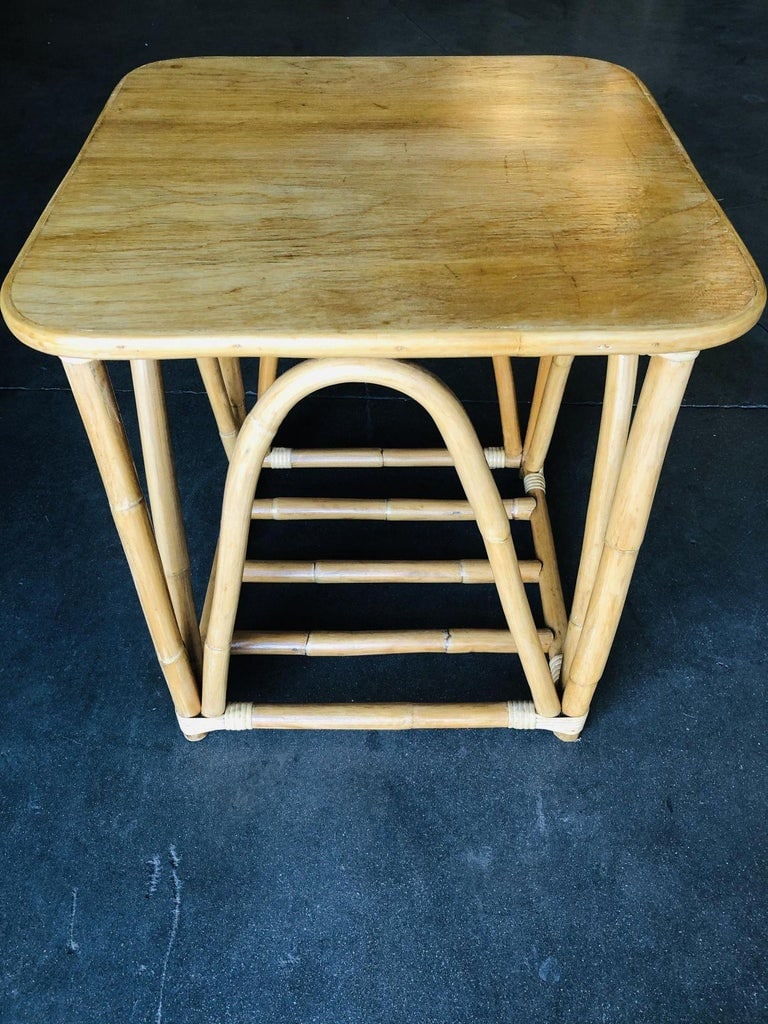 Restored Three-Strand "Quad Arch" Rattan Side & Drink Table - 3