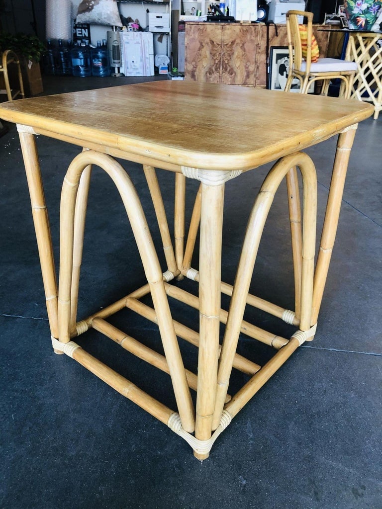Restored Three-Strand "Quad Arch" Rattan Side & Drink Table - 6