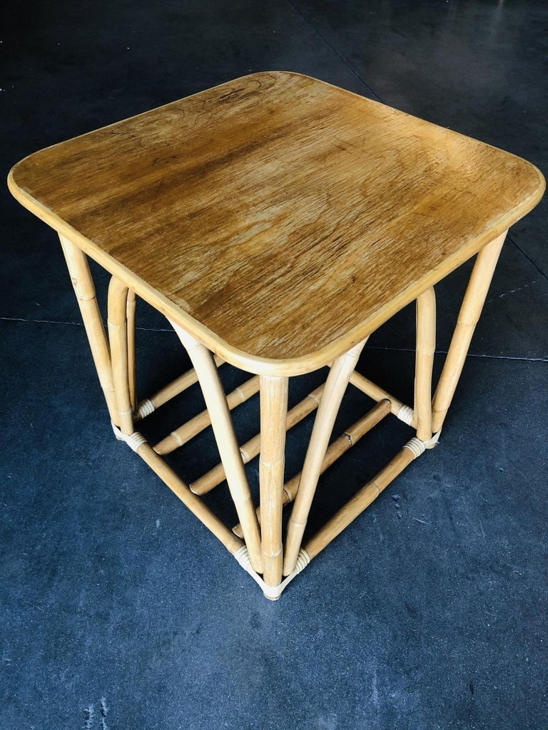 Restored Three-Strand "Quad Arch" Rattan Side & Drink Table - 7