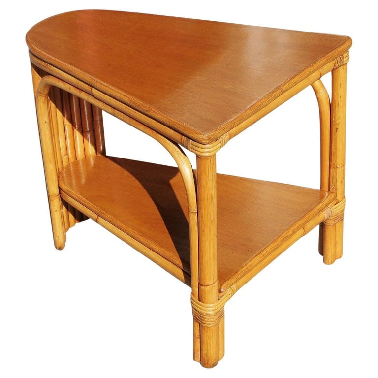 Restored Two-Tier Rattan Wedge Table w/ Mahogany Top - 2