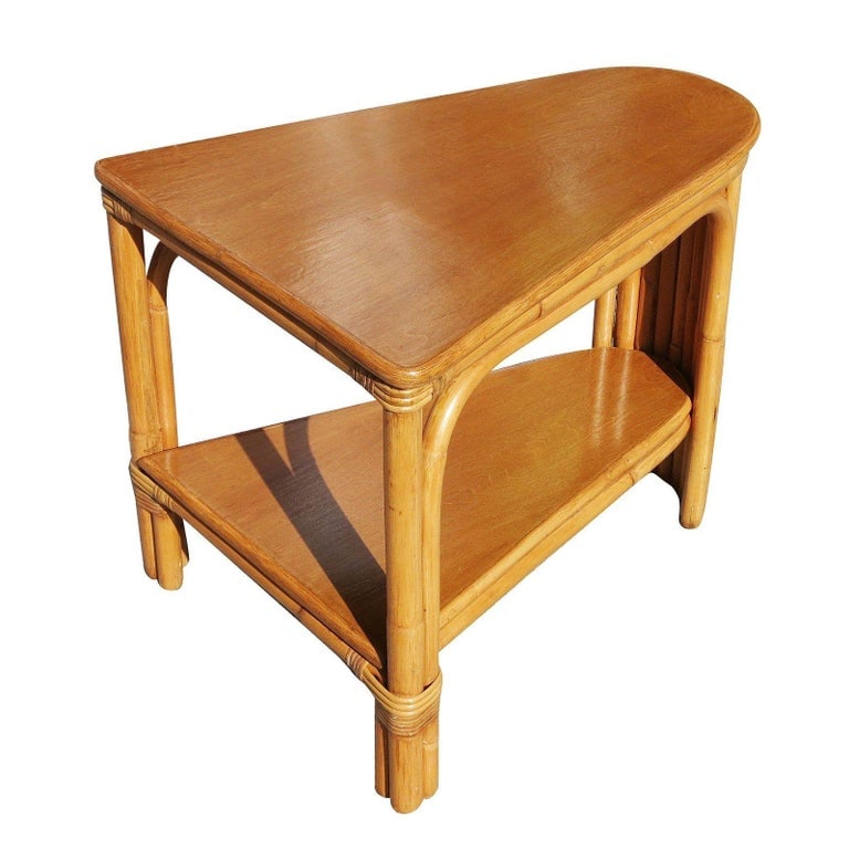 Restored Two-Tier Rattan Wedge Table w/ Mahogany Top - 3