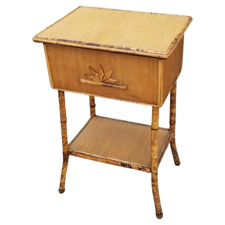 Restored Tiger Tortoise Bamboo Pedestal Side Table Storage Box - 2