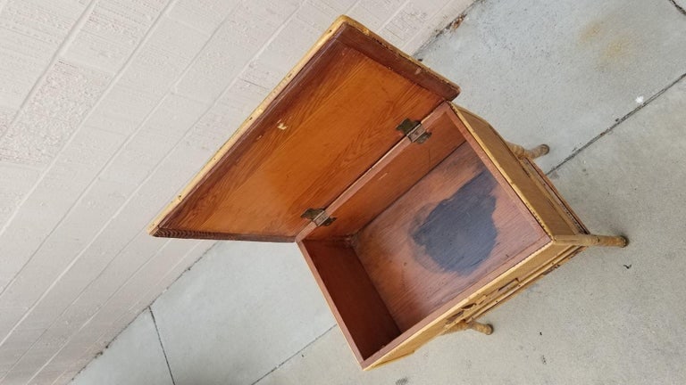Restored Tiger Tortoise Bamboo Pedestal Side Table Storage Box - 4